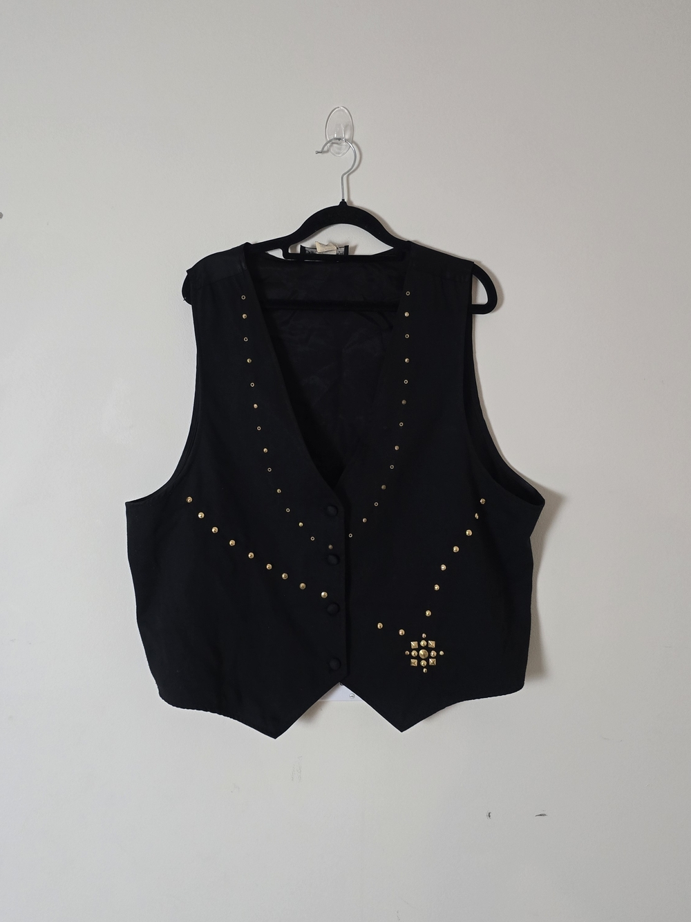 Vintage Barrie Stephens Black Studded Button Front Sleeveless Western Vest Sz XL